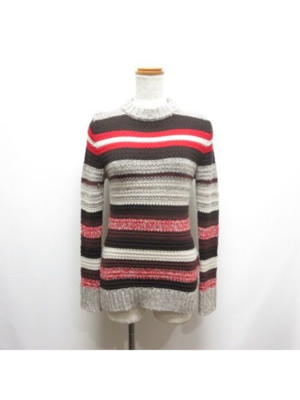 Max Mara Weekend Line Ilde Pure Wool Stripe Knit Sweater Red Brown XS